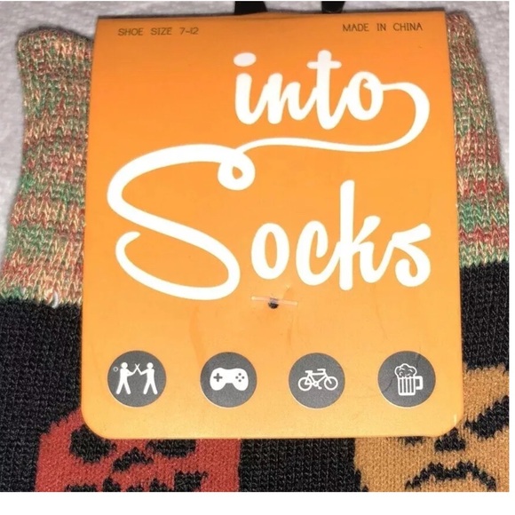 Into Socks Halloween Crew Socks 1 Pair Men's 7-12 Black Orange w Jack O'lantern - Picture 2 of 7